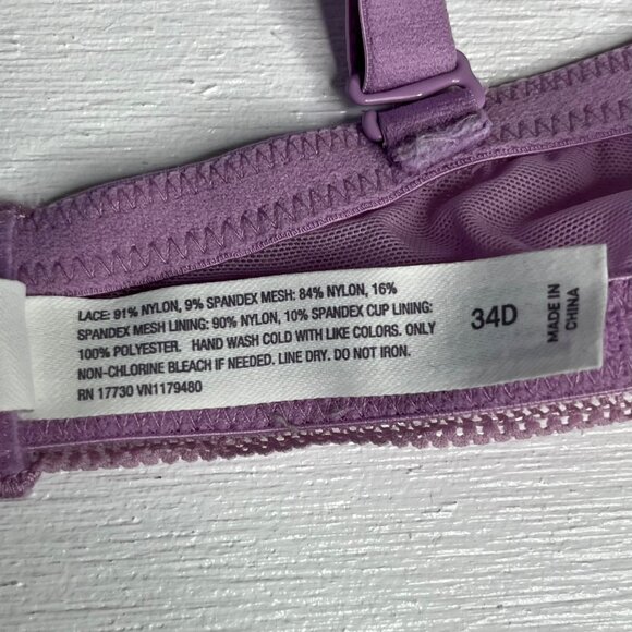 Auden Plunge Coverage Push-Up Bra Padded 34D Lilac Purple Lace - Picture 9 of 9
